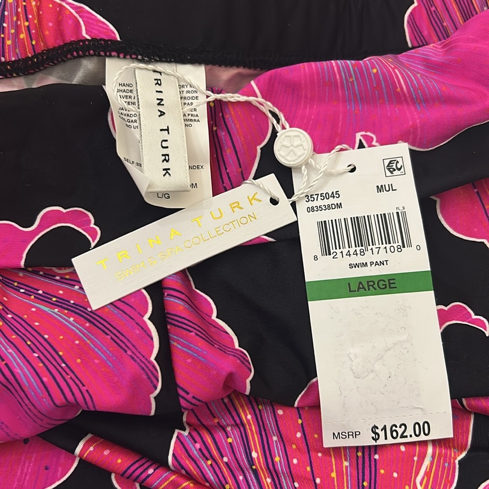 Trina Turk Black and Hot Pink Floral Swim Coverup Pants Only- sz XL - Picture 5 of 6